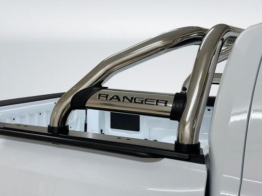 Ford Ranger Next Gen 2023+ Sports Bar w Oval Side Tubes Stainless - Fits Double Cab and Super Cab Models (Fits Securi Lid 218 & OEM Tonneau Cover)