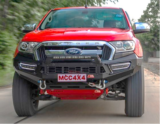 Ford Ranger T7 (bikini type) 2016 to 2023: MCC Pegasus Mild Steel Front Bumper Replacement Bullbar (No bumper cut) (Doesn’t fit on the Ranger with the Lane Assist Radar) (Bullbar + bracket kit + under protection plates)